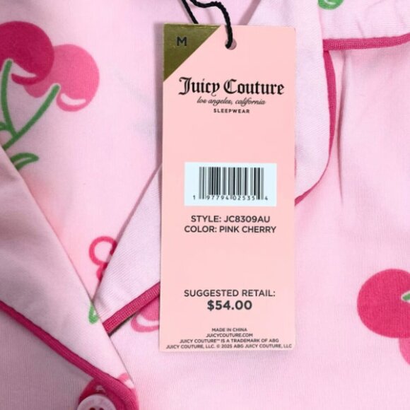 Juicy Couture Pink Cherry Print Pajamas Shorts 2 Piece Sleepwear Set Sizes M, L - Picture 7 of 7